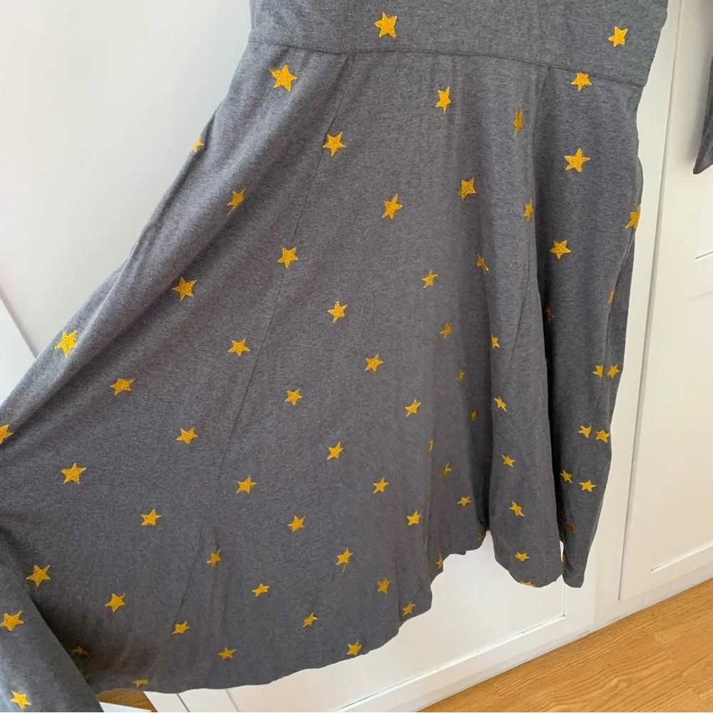 eShakti Gray Yellow Embroidered Stars V Neck Long Sleeve Midi Dress Size XL-16